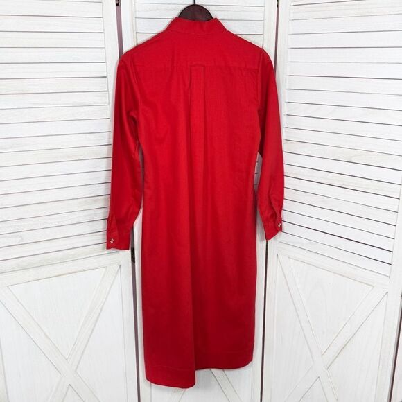 Vintage Stuart Randolph Button Down Shirt Dress Red Small Midi Long Sleeve - Picture 7 of 11